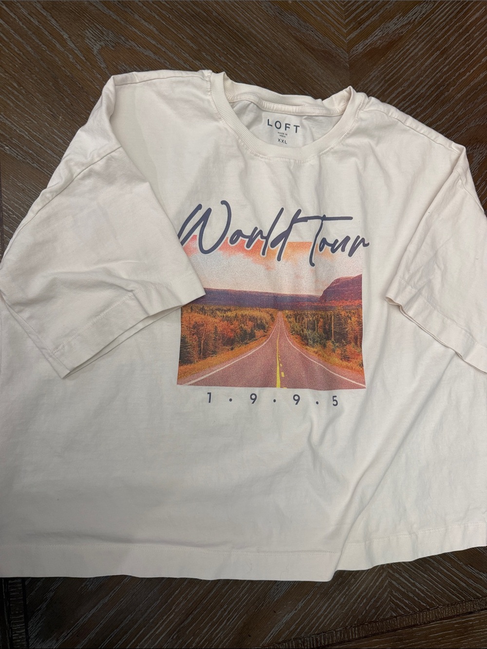 LOFT Cream 'World Tour' Graphic Tee with Sunset Road Print